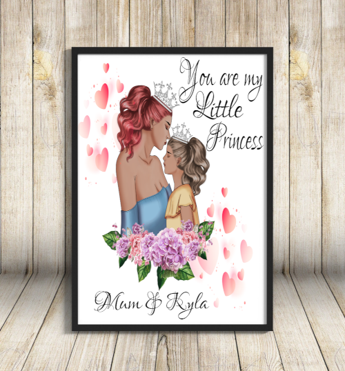 Mother & Daughter Princess A4 Print, Custom Mum and Daughter - Click Image to Close